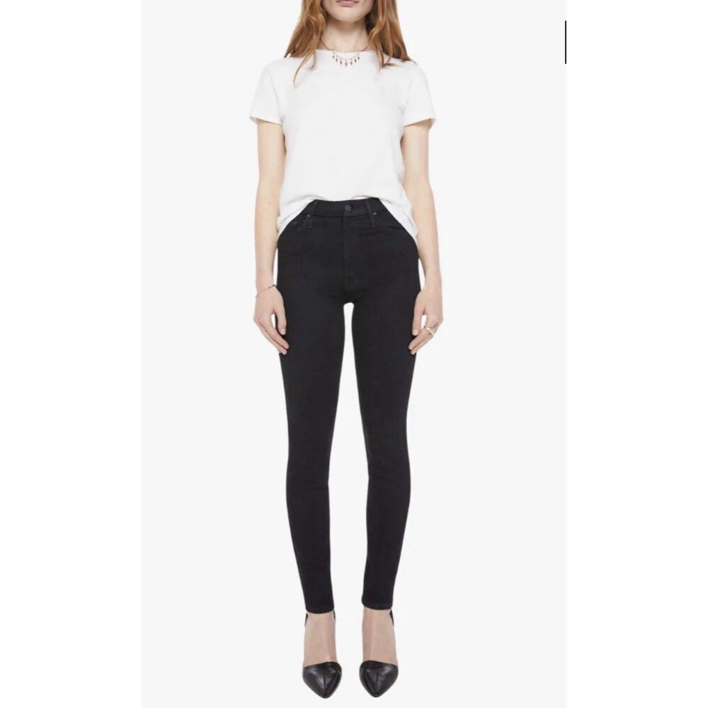 Mother High Waisted Looker Dancing In The Dark Black Skinny Jeans NWT SZ 24 FLAW